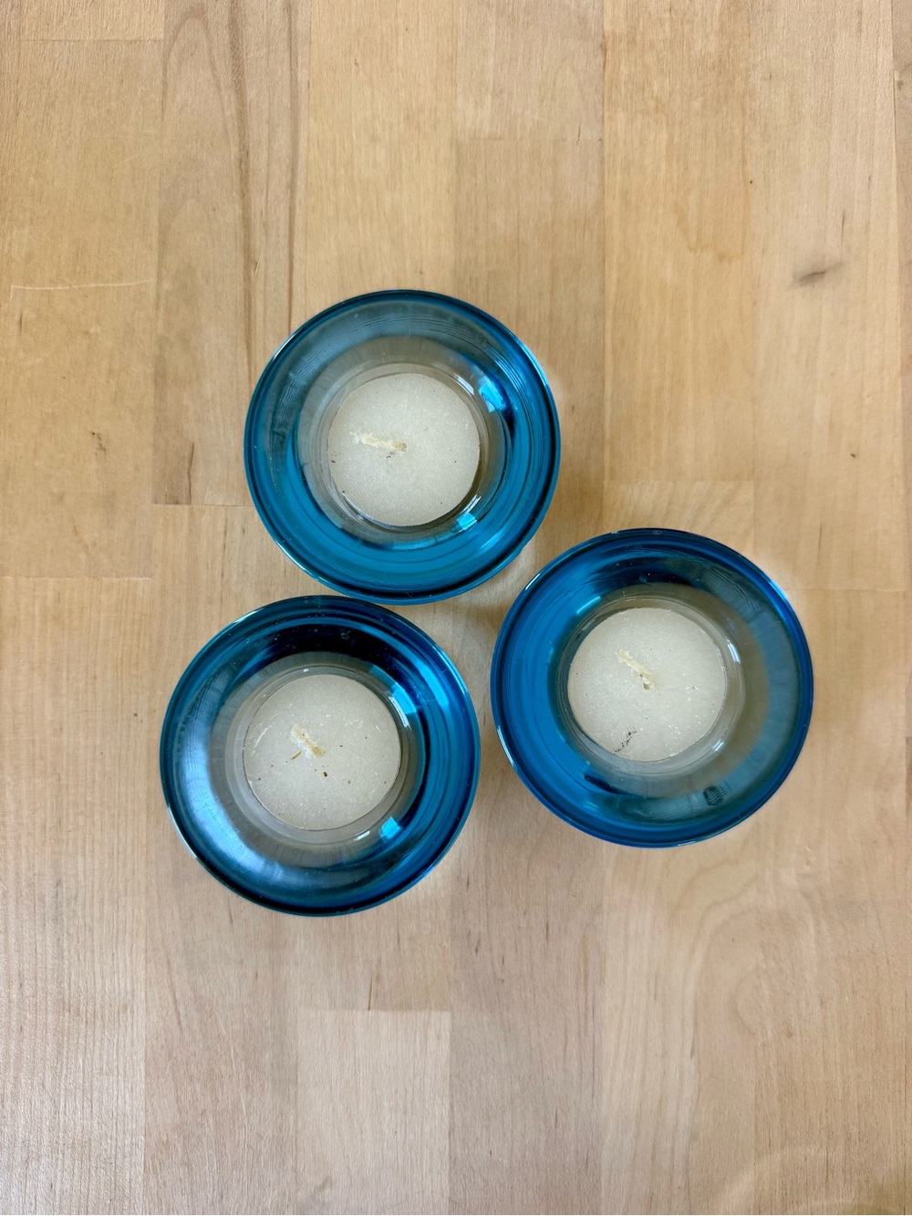 Crate & Barrel Blue Glass Votive Candle Holders - Set of 3